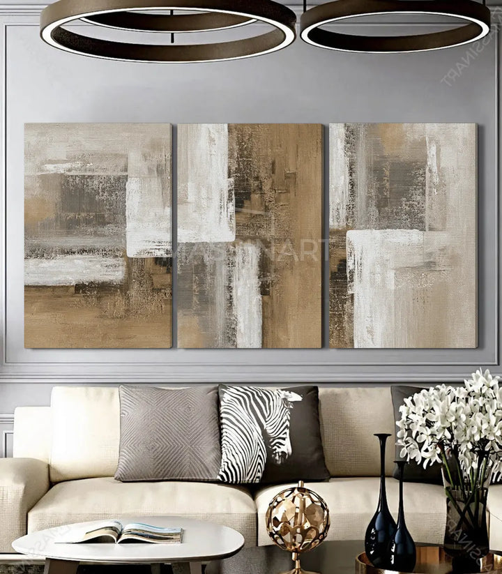 Earthtones – lienzo abstracto tonos tierra, ambientación salón nórdico