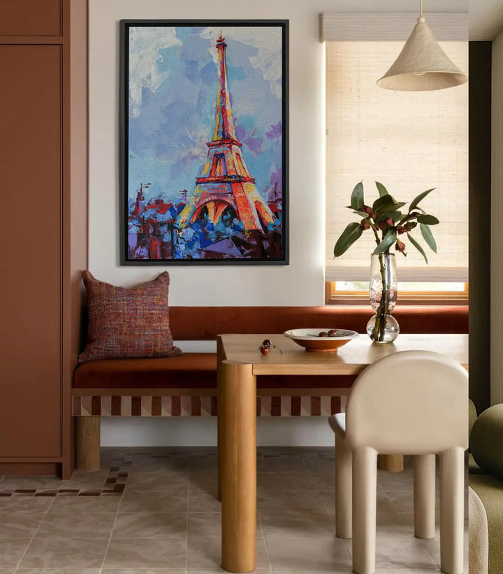 Cuadro Torre Eiffel expresionista con colores vibrantes azul naranja violeta — Massinart