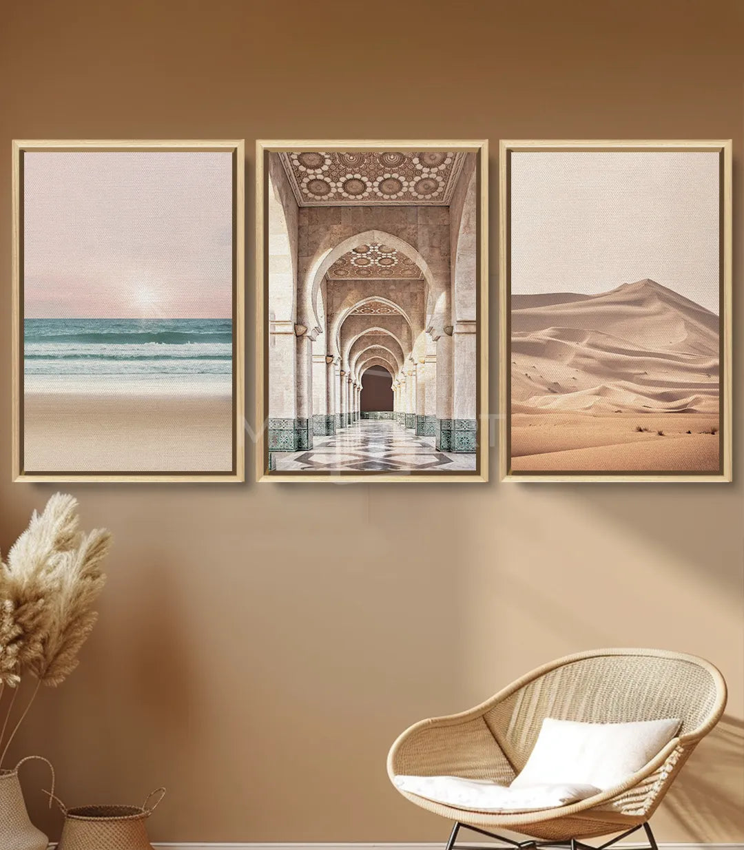 Cuadro paisaje dunas del desierto marroquí tonos dorados — Massinart