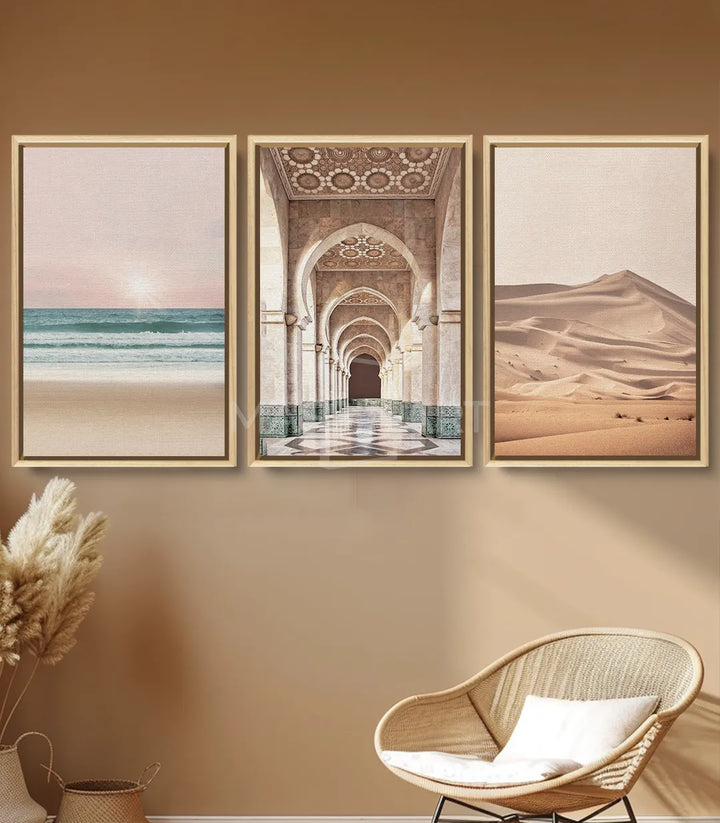 Cuadro paisaje dunas del desierto marroquí tonos dorados — Massinart