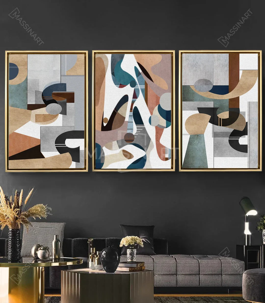 Cuadro Eternity panel central — formas orgánicas minimalistas en taupe, marrón y blanco | Massinart