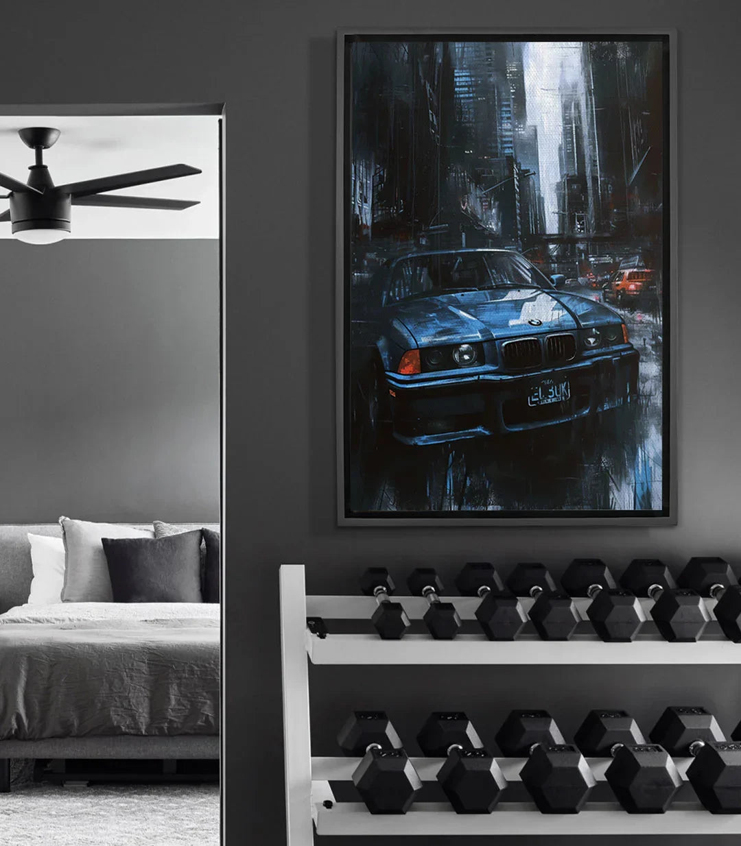 Cuadro coche azul carretera urbana nocturna — Massinart
