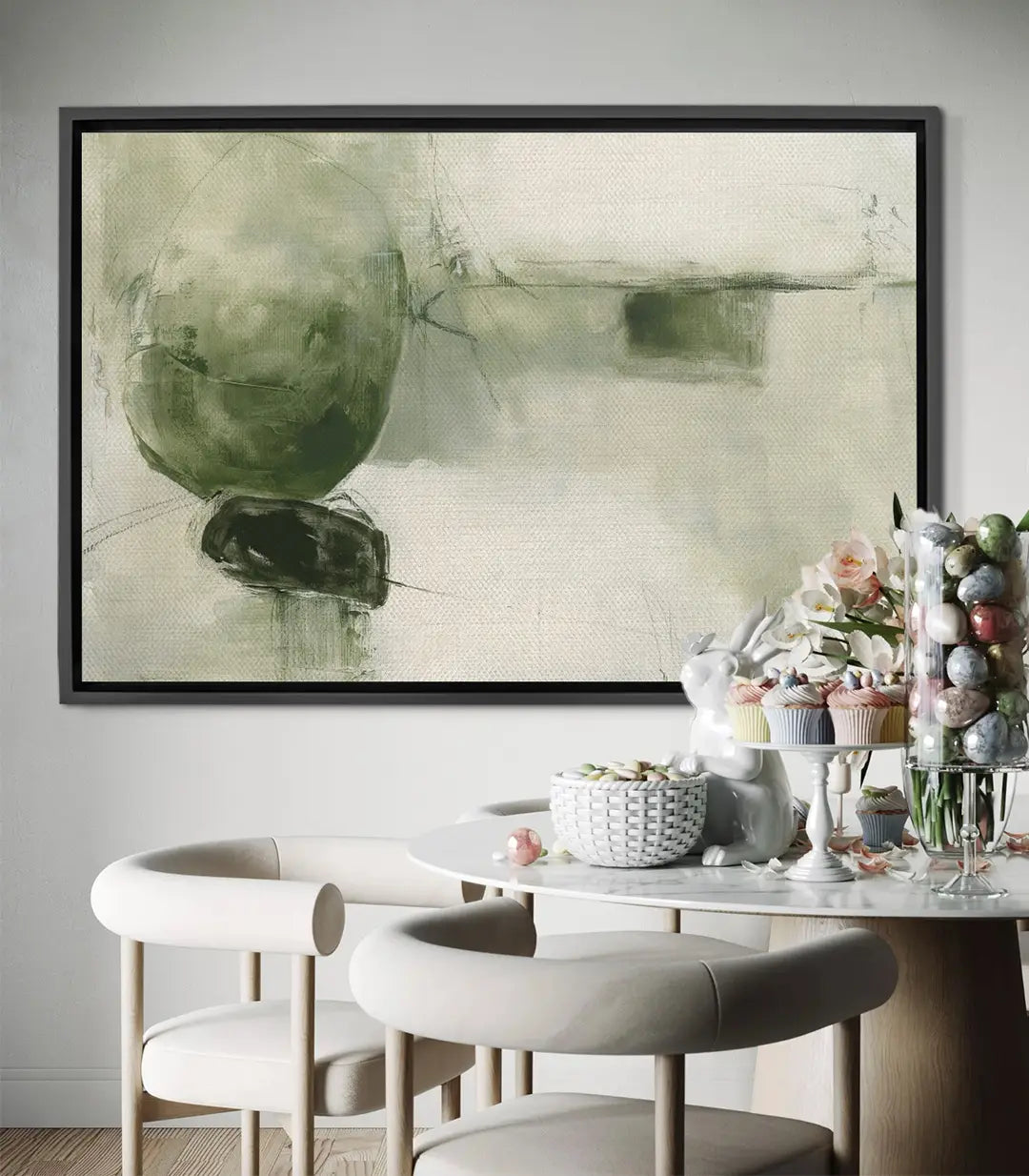 Cuadro Verdra bodegón minimalista con manzana verde y formas abstractas — Massinart