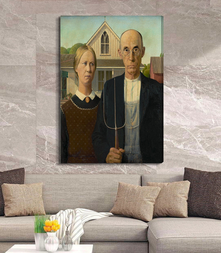 Cuadro American Gothic detalle marco negro decoración mural Massinart