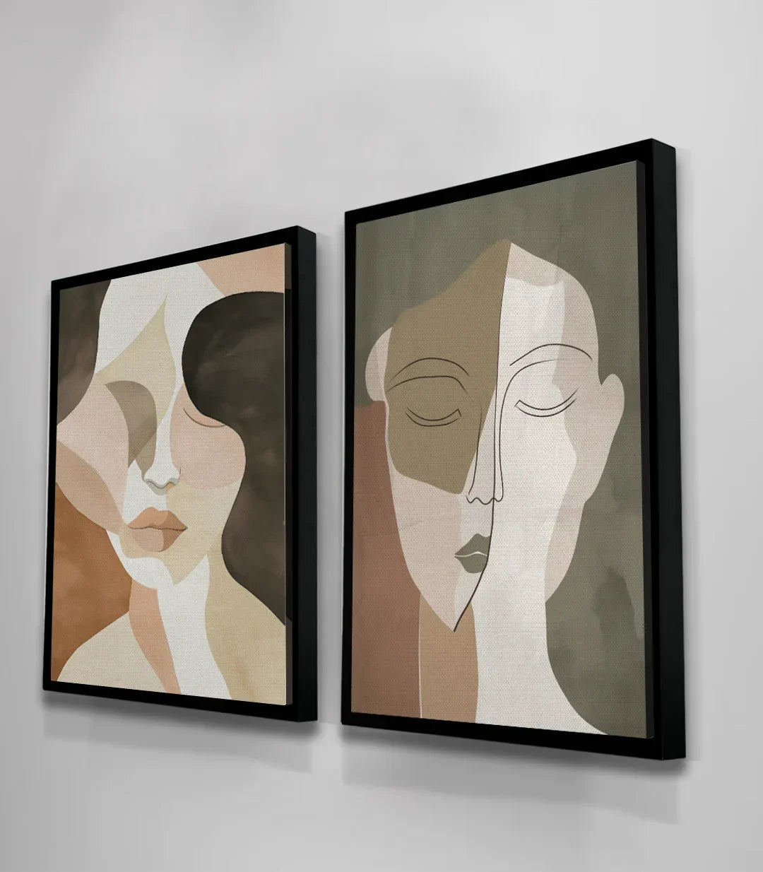 Composición geométrica del díptico Fusion con retratos estilizados, Massinart
