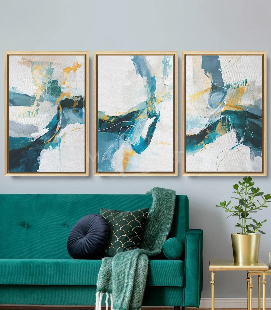 Cuadro River Flow panel derecho Massinart — abstracción dinámica azul turquesa y dorado