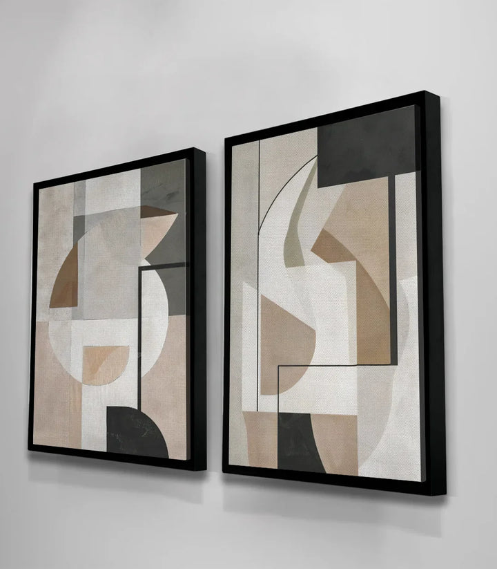 Cuadro díptico en salón contemporáneo — decoración minimalista de pared Massinart