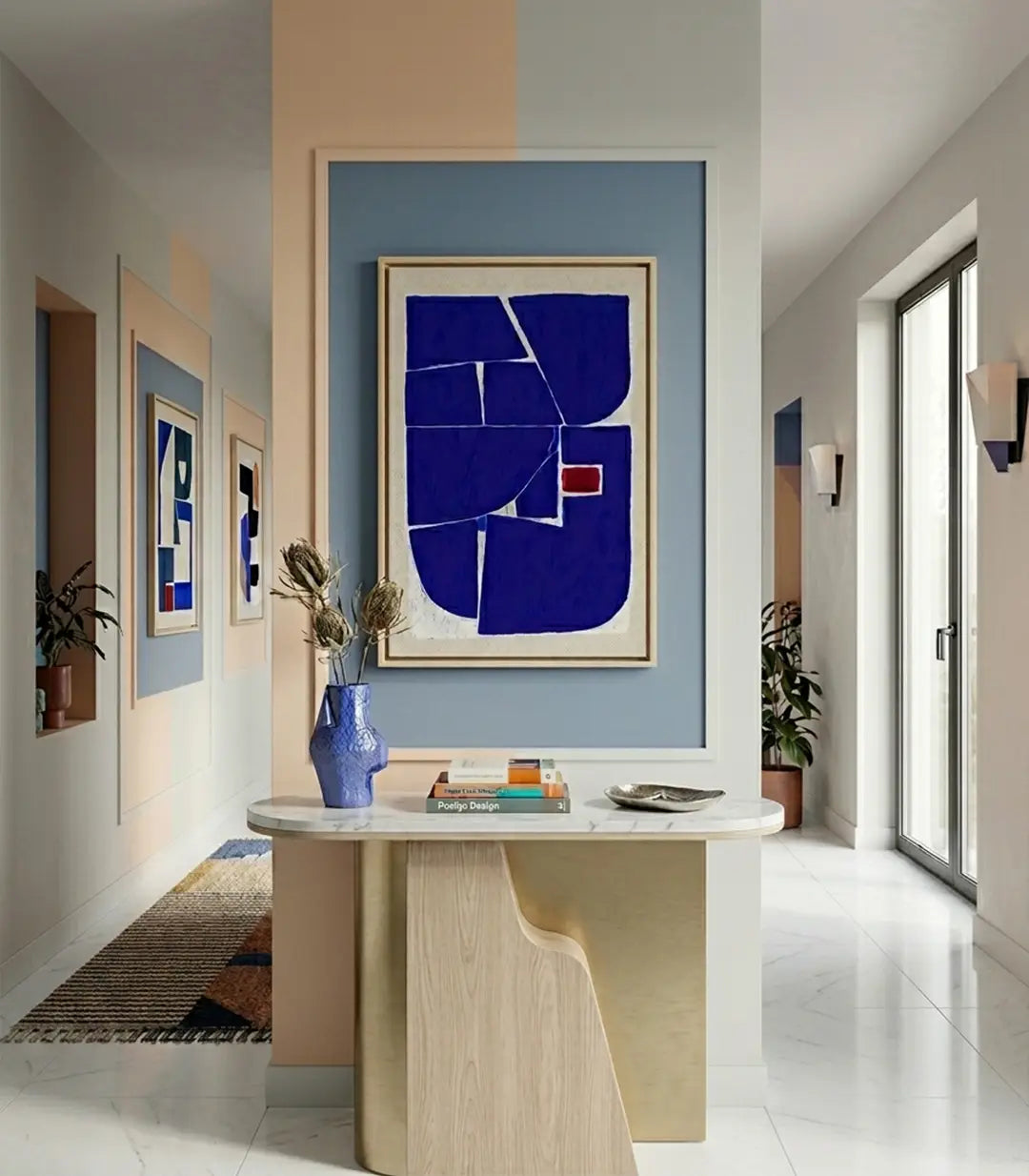 Cuadro Indigo abstracto geométrico en azul índigo con formas depuradas — Massinart