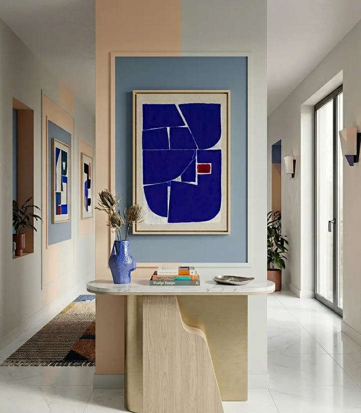 Cuadro Indigo abstracto geométrico en azul índigo con formas depuradas — Massinart