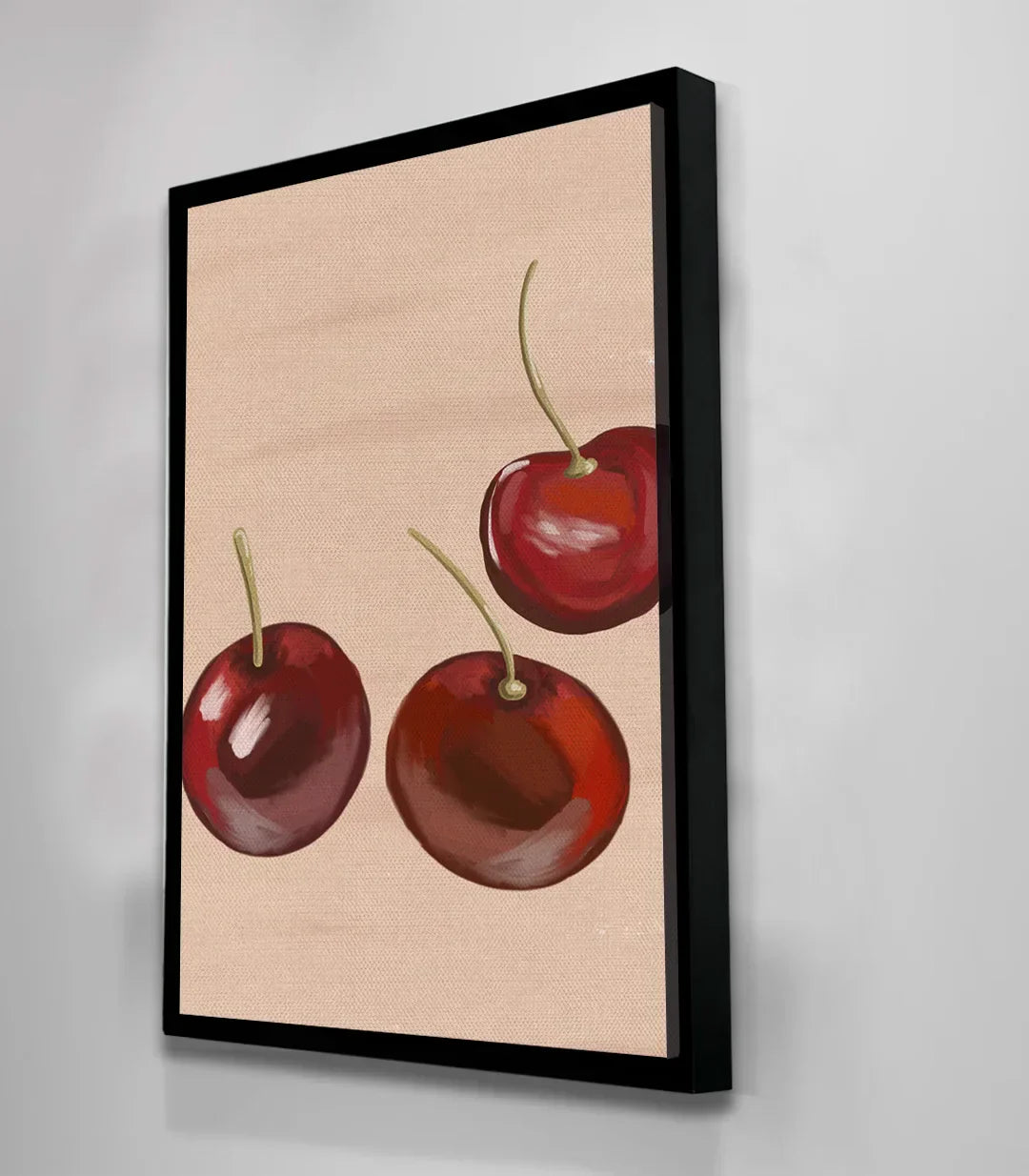 Cuadro Cherry Trio cerezas ambientado en zona de almacenaje cocina Massinart