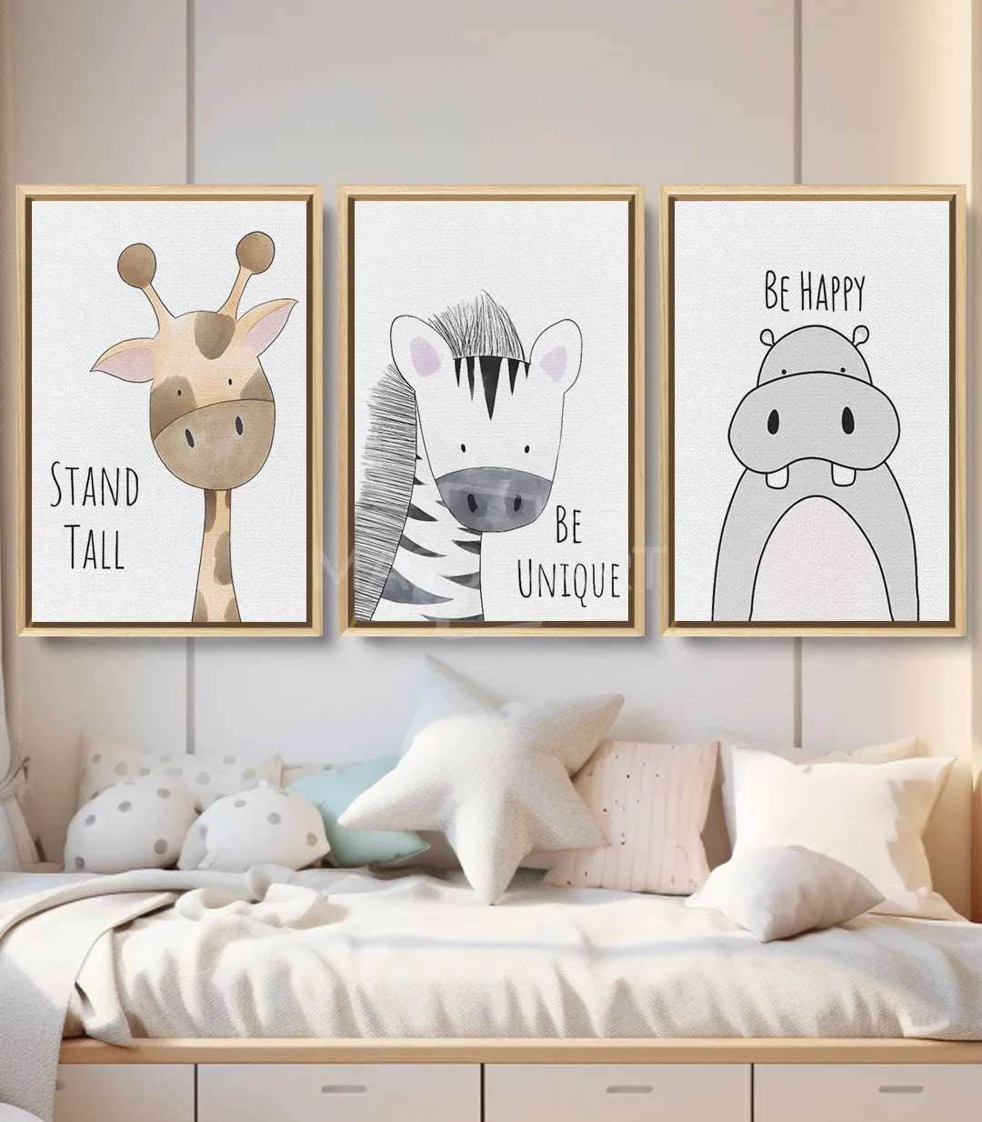 Cuadro hipopótamo «Be Happy» minimalista en tonos grises — Massinart