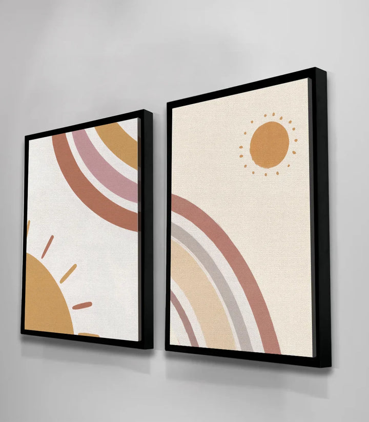 Ambientación decoración interior salón con díptico sol minimalista — Massinart