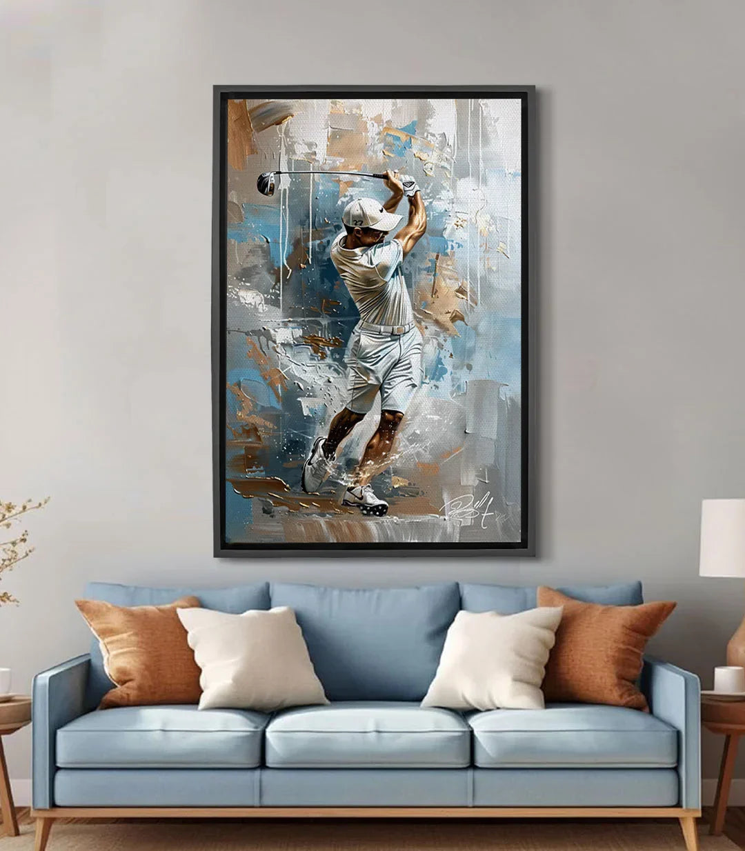 Cuadro abstracto de golf The Perfect Hit — paleta azul beige Massinart