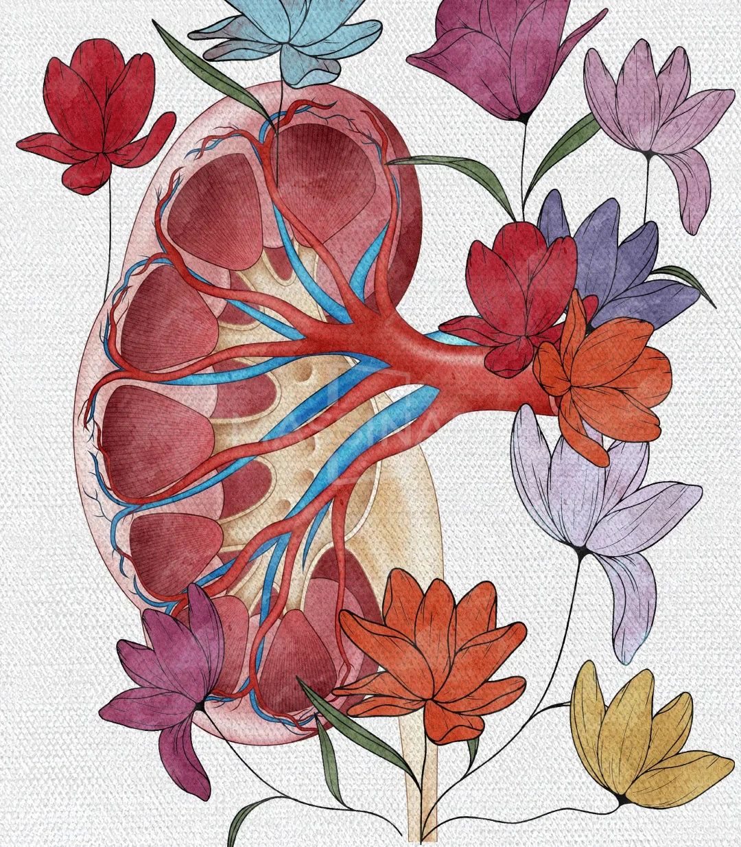 Tríptico completo Blooming Organs sobre pared de madera clara Massinart