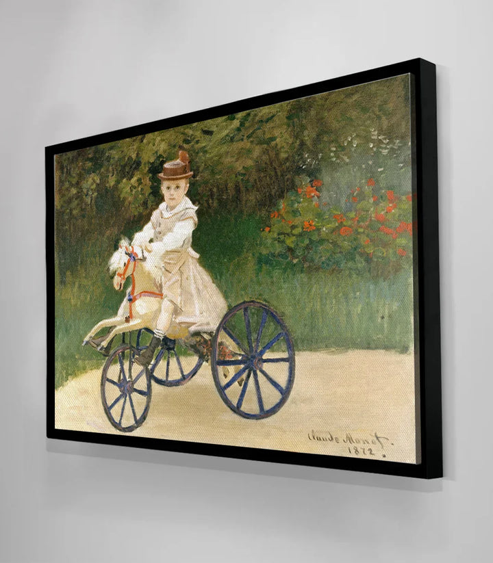 Detalle de colores verdes y rojos del cuadro impresionista Jean Monet en triciclo — Massinart