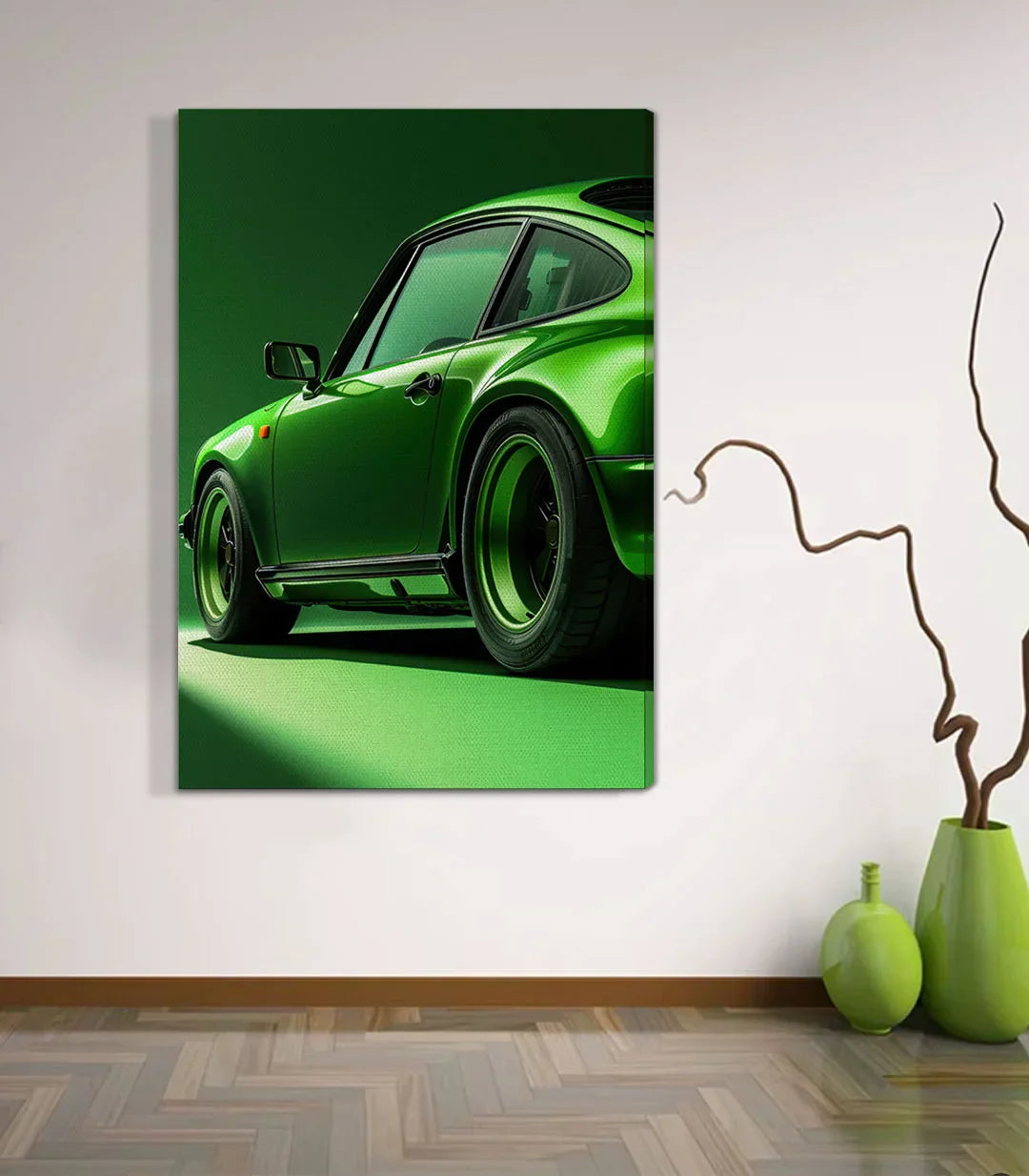 Cuadro automóvil clásico verde detalle diseño Massinart