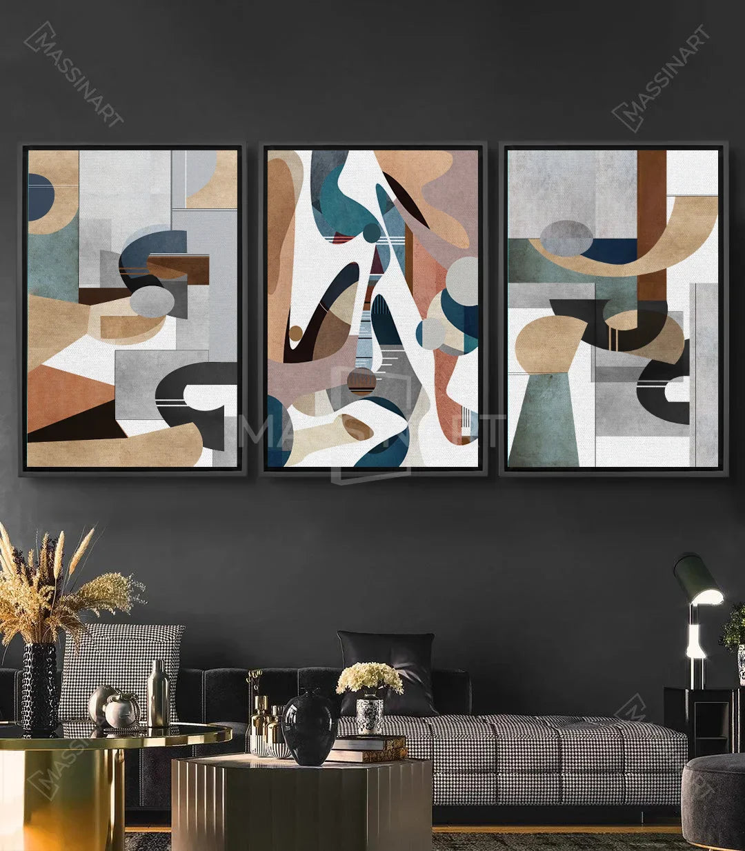 Cuadro Eternity panel izquierdo — composición abstracta geométrica en beige, azul y gris | Massinart
