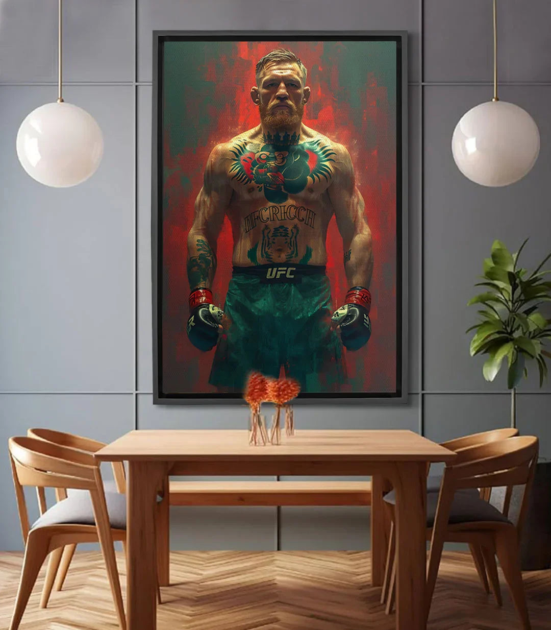 Cuadro retrato McGregor's Fire — boxeador tatuado en tonos rojo y verde, arte deportivo contemporáneo Massinart
