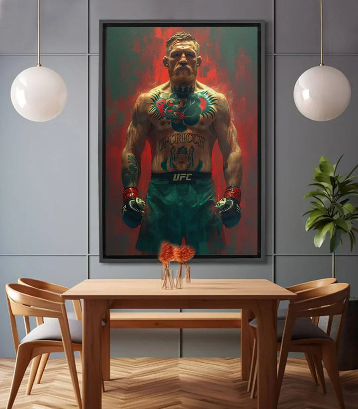 Cuadro retrato McGregor's Fire — boxeador tatuado en tonos rojo y verde, arte deportivo contemporáneo Massinart