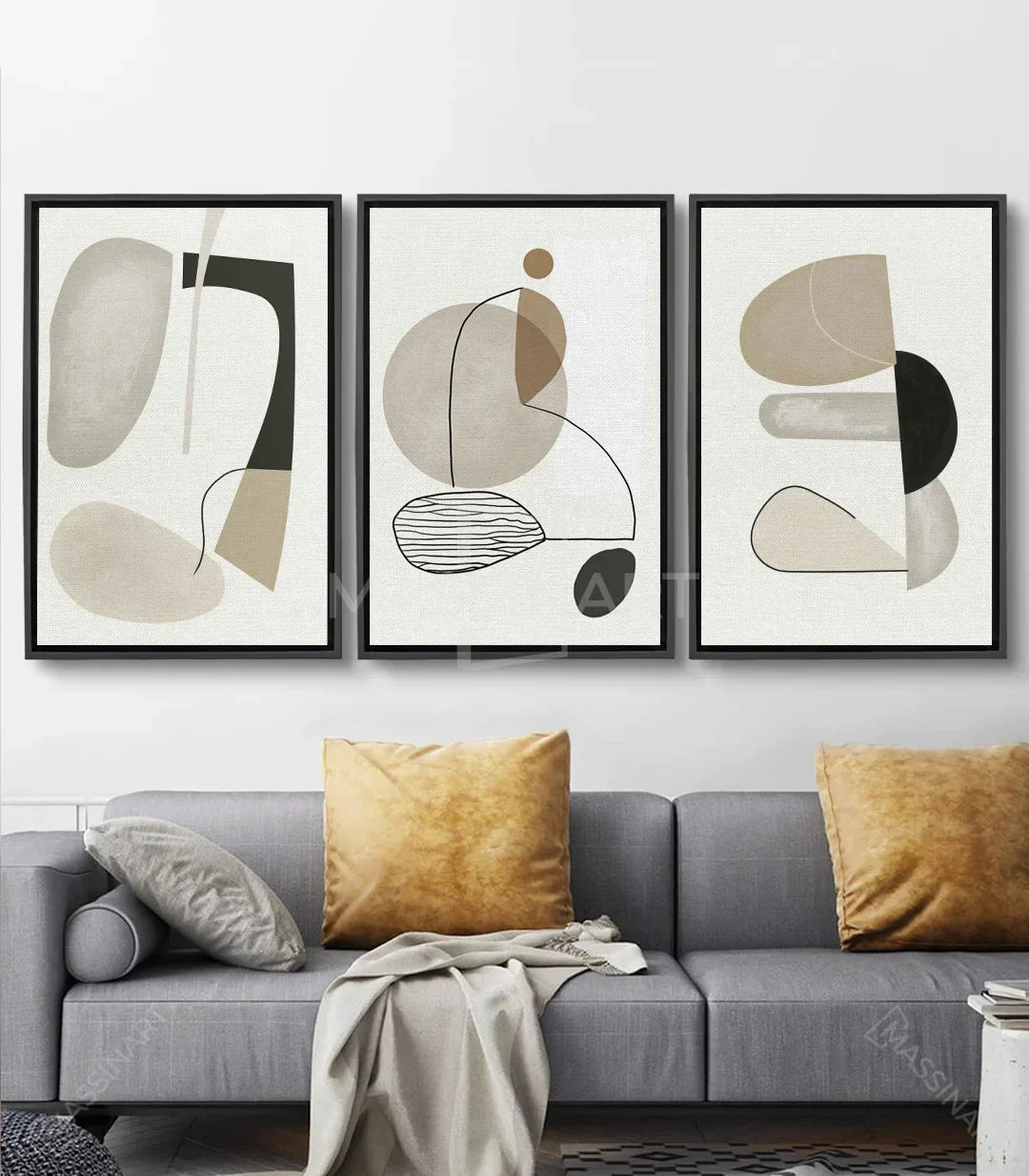 Cuadro de formas geométricas abstractas en beige y negro — Massinart