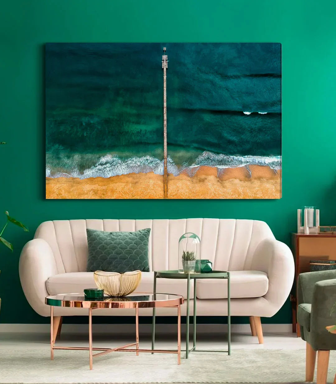 Cuadro Ocean Path vista aérea de playa, embarcadero de madera y mar turquesa — Massinart