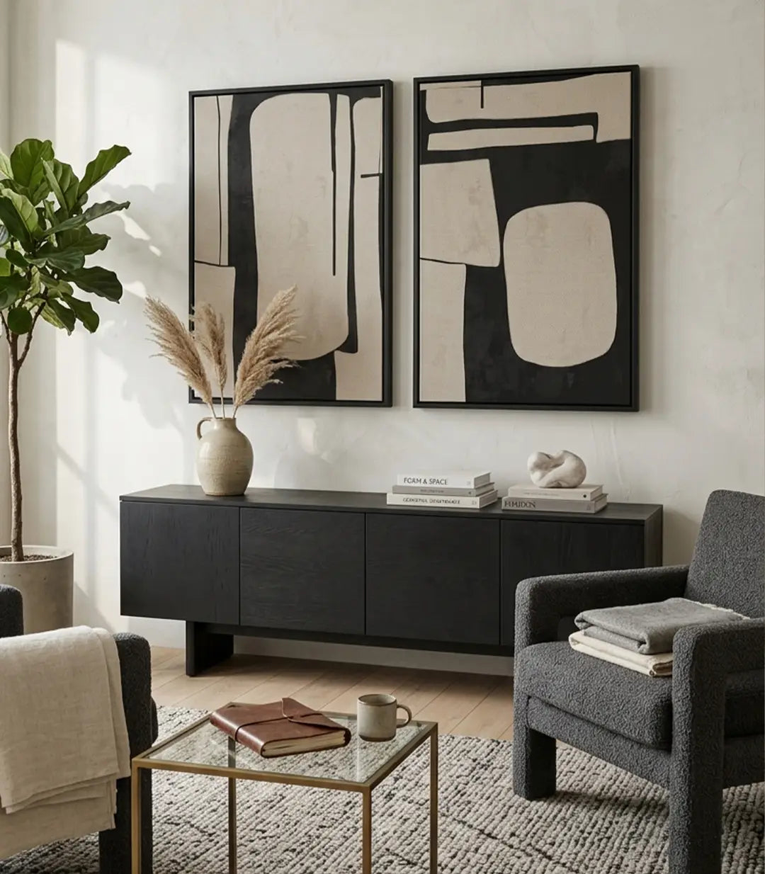 Cuadro Monolith en habitación moderna minimalista Massinart