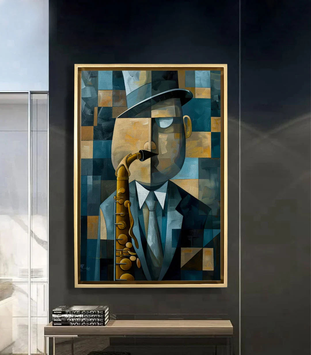 Cuadro Echoes of the Sax en despacho — decoración de pared con arte cubista, Massinart