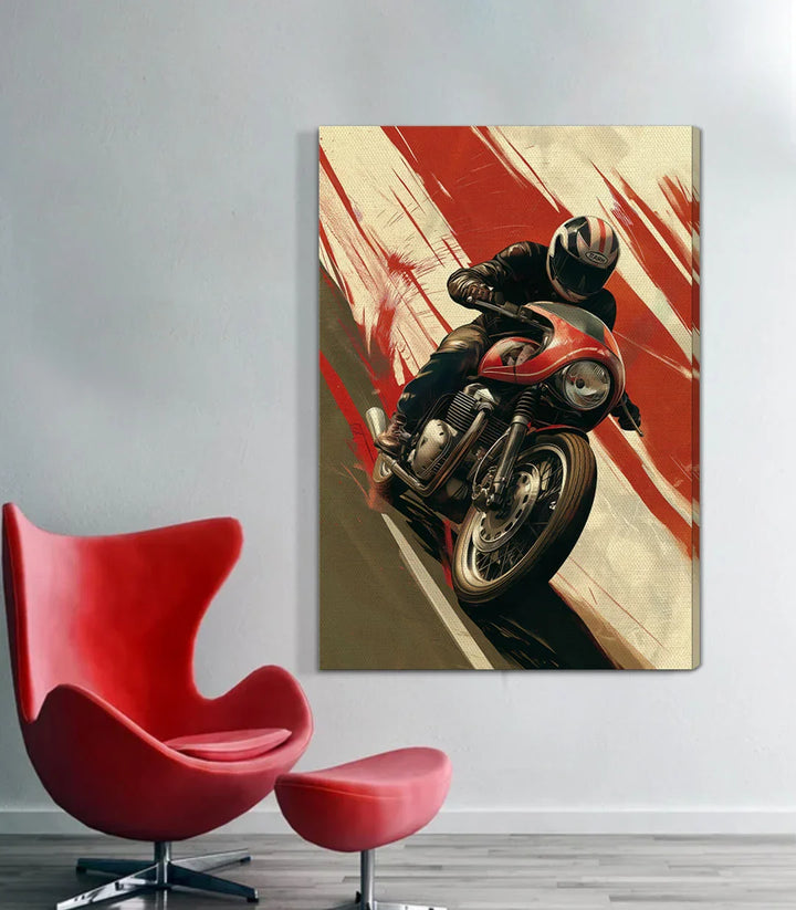 Cuadro Moto Master enmarcado en negro sobre pared clara — decoración interior contemporánea