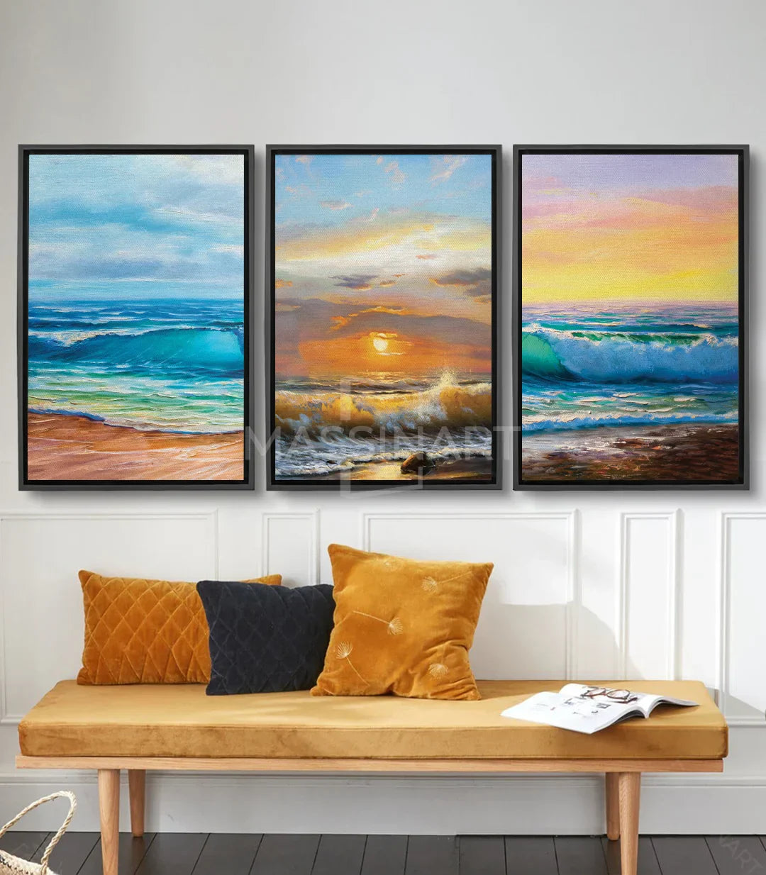 Cuadro Pure Sea panel izquierdo — Amanecer marino en azul turquesa y arena dorada