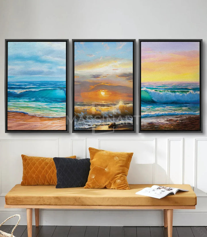 Cuadro Pure Sea panel izquierdo — Amanecer marino en azul turquesa y arena dorada