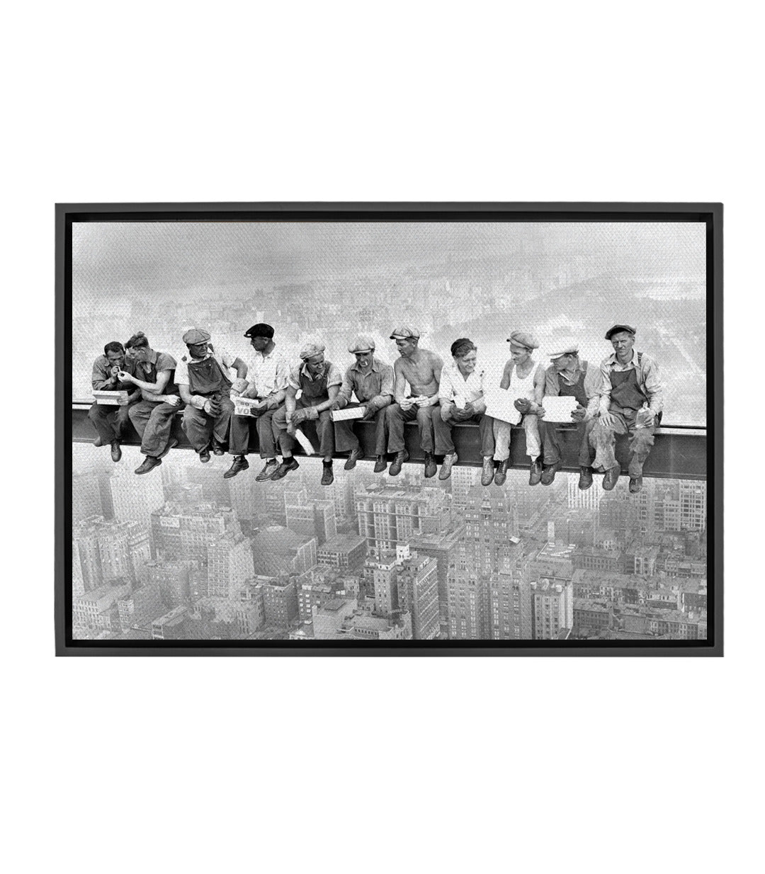 Cuadro fotográfico obreros almorzando rascacielos Nueva York blanco y negro Massinart