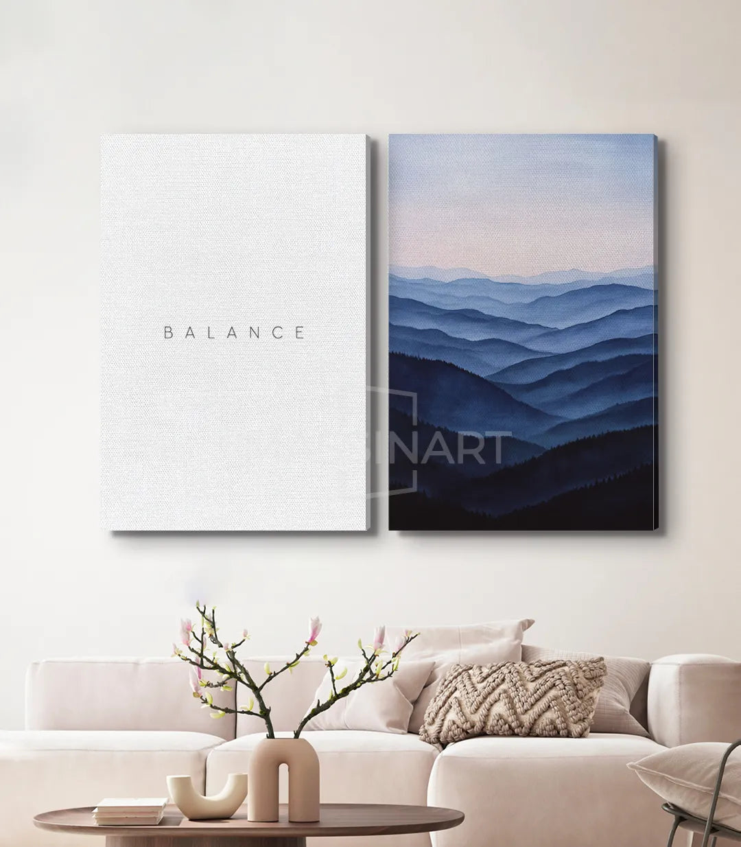 Decoración díptico salón contemporáneo Massinart — Balance paisaje minimalista