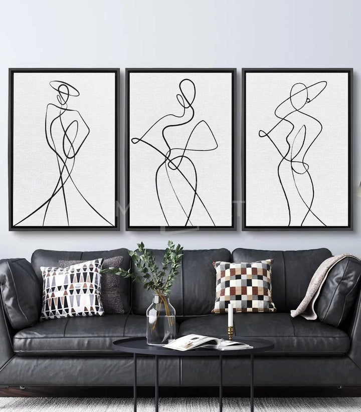 Cuadro silueta femenina trazo continuo negro blanco minimalista Massinart