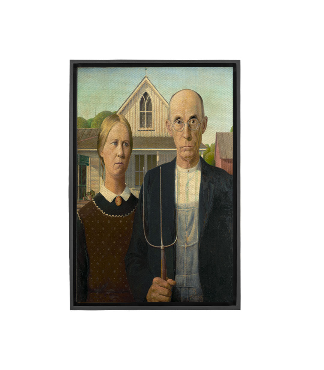 Cuadro American Gothic pareja granjera retrato realista Massinart