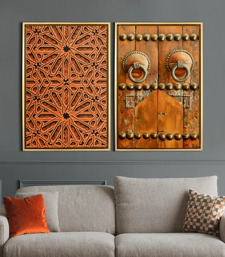 Cuadro puerta ornamental marroquí tonos naranja dorado photo-art Massinart