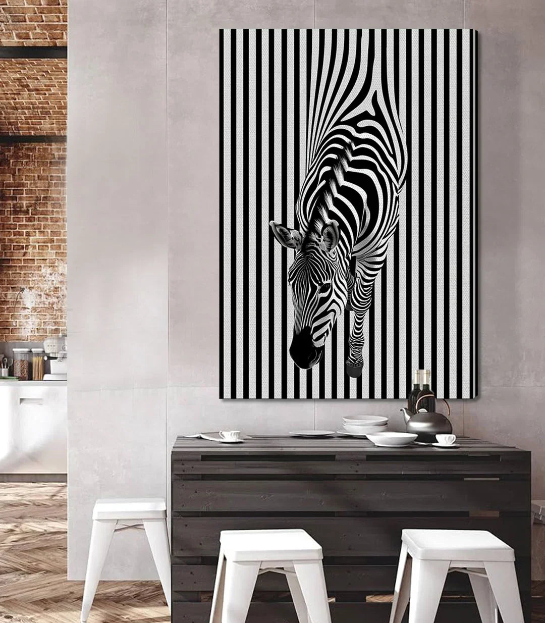 Cuadro Lines of Nature en dormitorio minimalista — arte mural blanco y negro Massinart