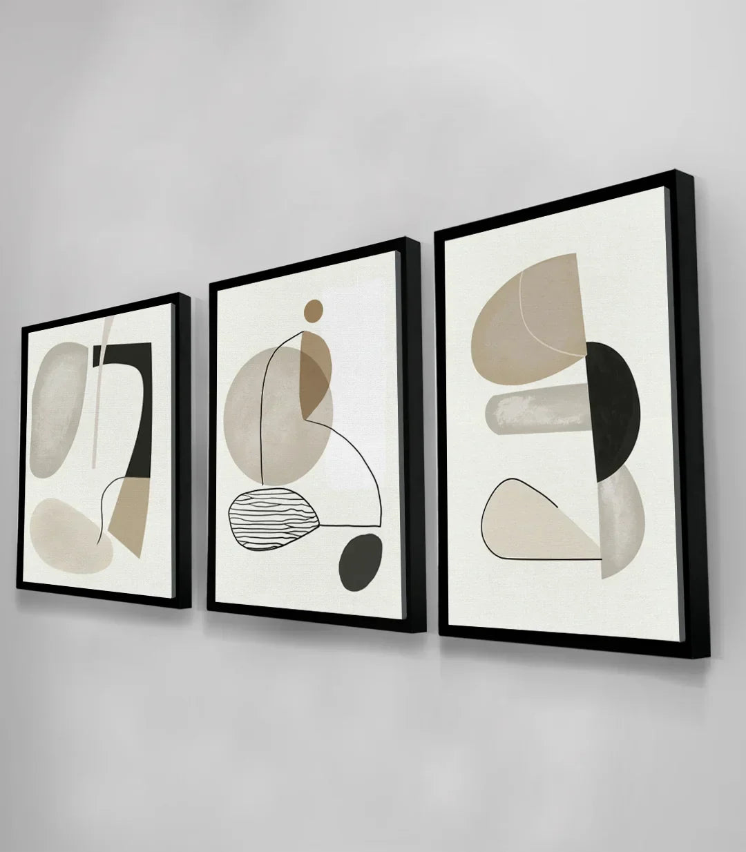 Cuadro de formas geométricas beige y negro en ambientación real — Massinart