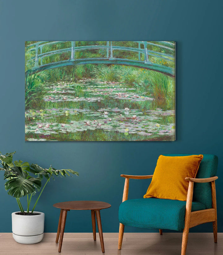 Decoración escritorio con cuadro de naturaleza, puente japonés estilo impresionista, Massinart