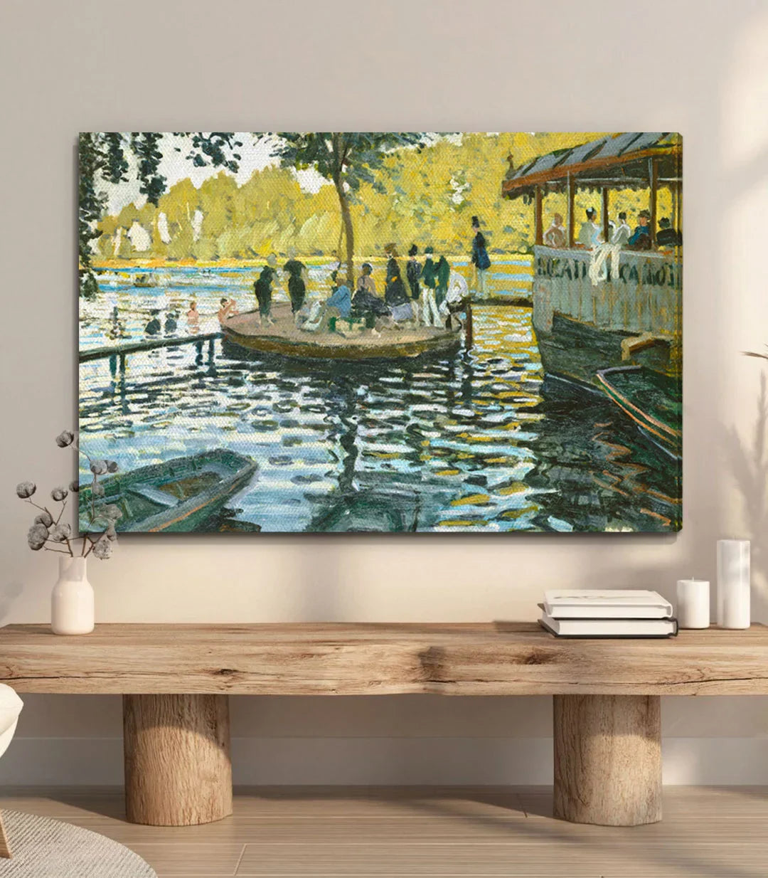 Cuadro La Grenouillère de Monet en salón contemporáneo, Massinart