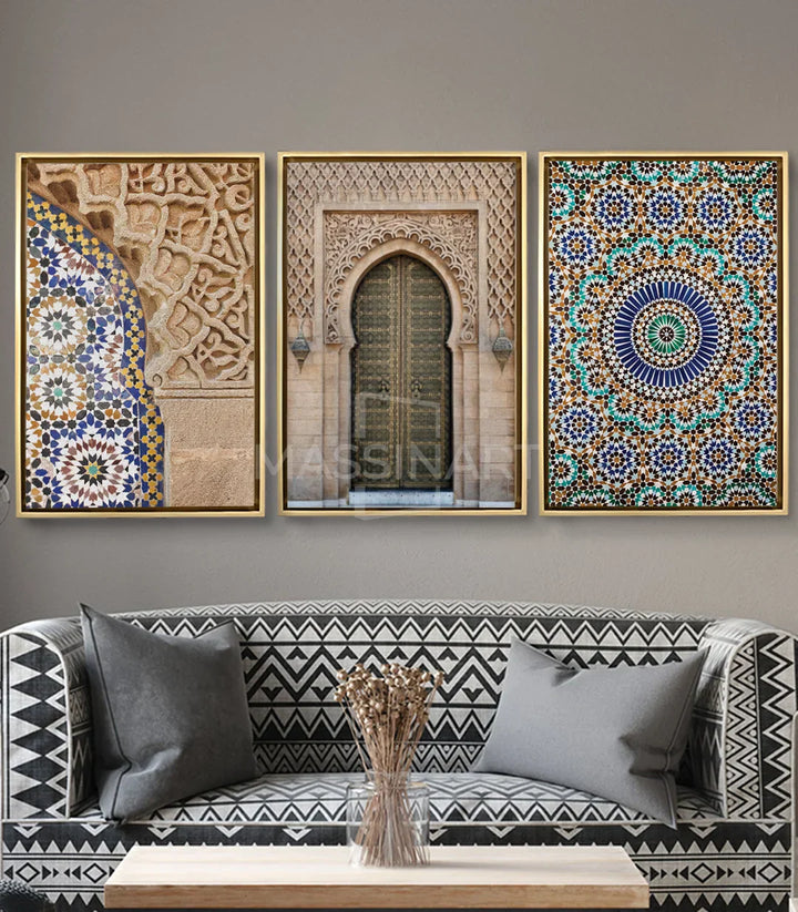 Panel central del tríptico Zellej con puerta arabesca de inspiración marroquí — Massinart
