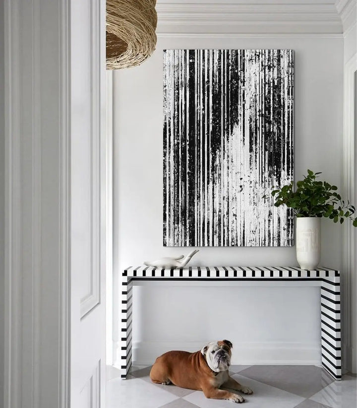 Cuadro Cascading en despacho contemporáneo, decoración mural negro y blanco, Massinart