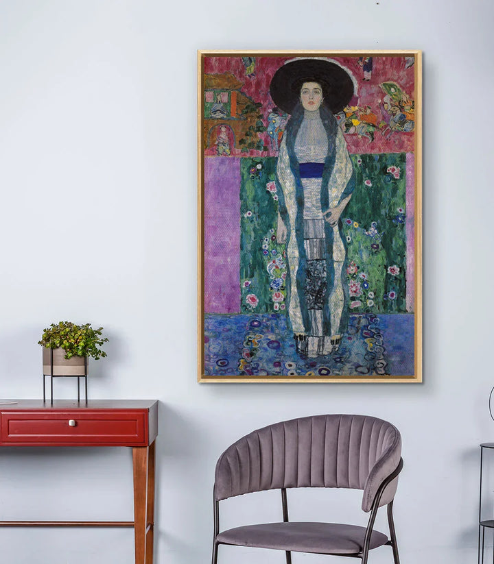 Ambientación interior con cuadro retrato femenino Art Nouveau, Massinart
