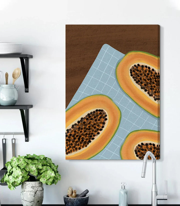 Cuadro papaya en cocina minimalista — decoración de pared interior Massinart