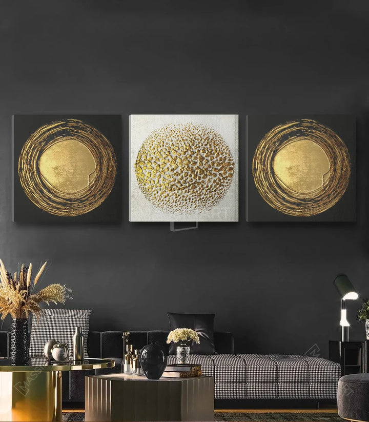 Ambientación salón moderno - tríptico Golden circles Massinart