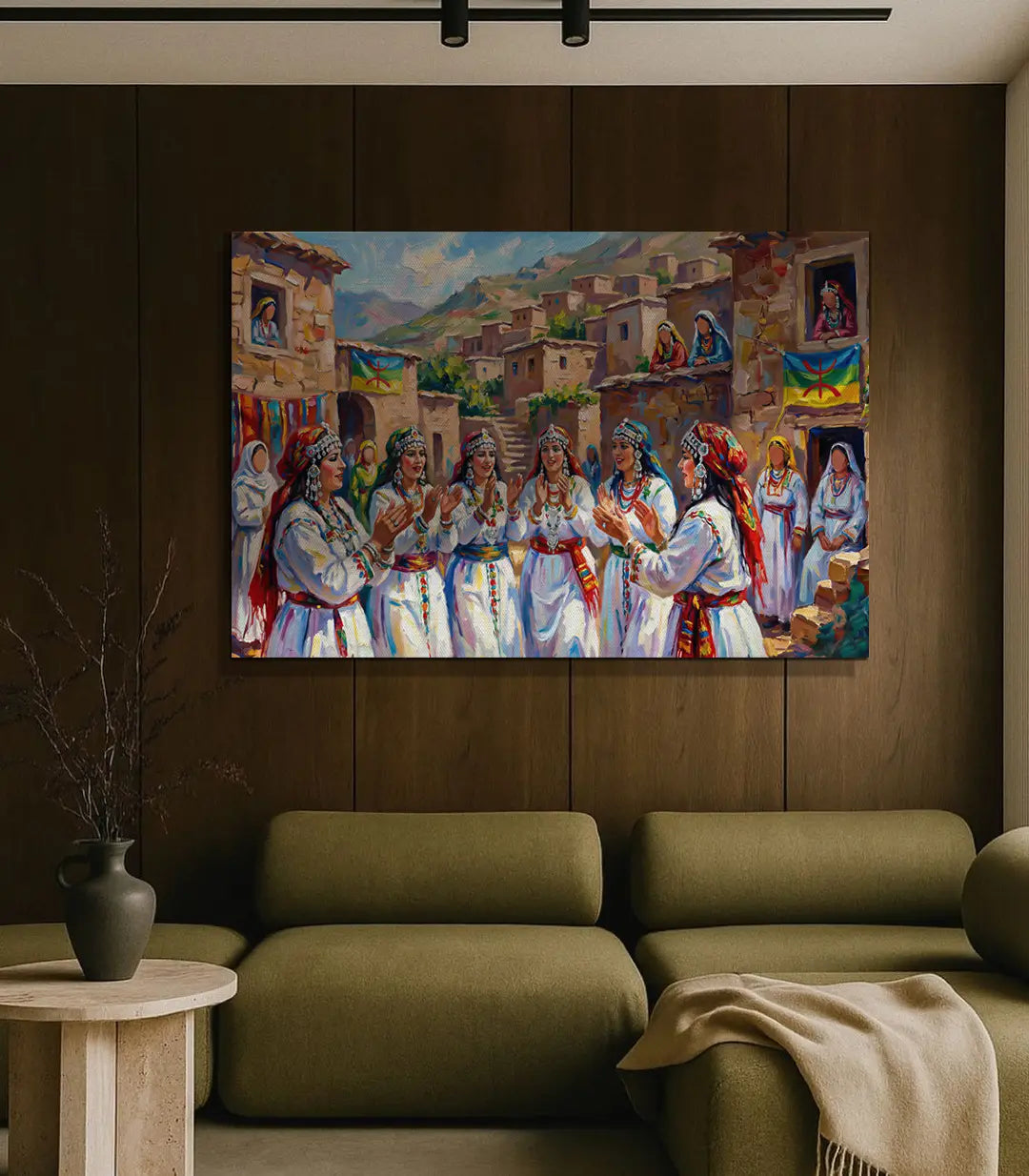 Cuadro Amazigh Folklore en decoración de hotel o Airbnb con ambiente marroquí auténtico, Massinart