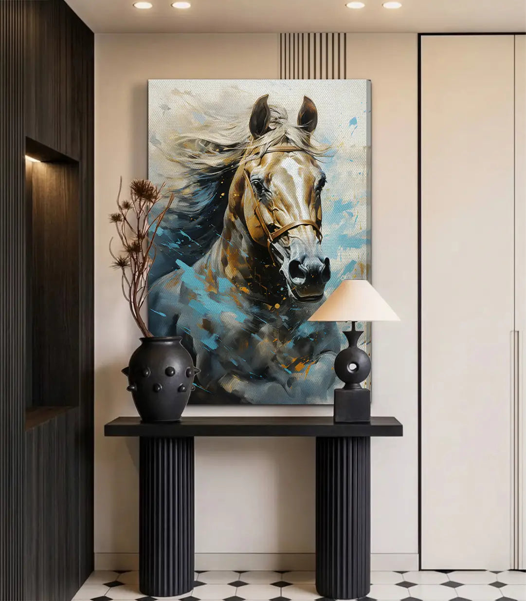 Cuadro caballo Sovereign en contexto de decoración interior - Massinart