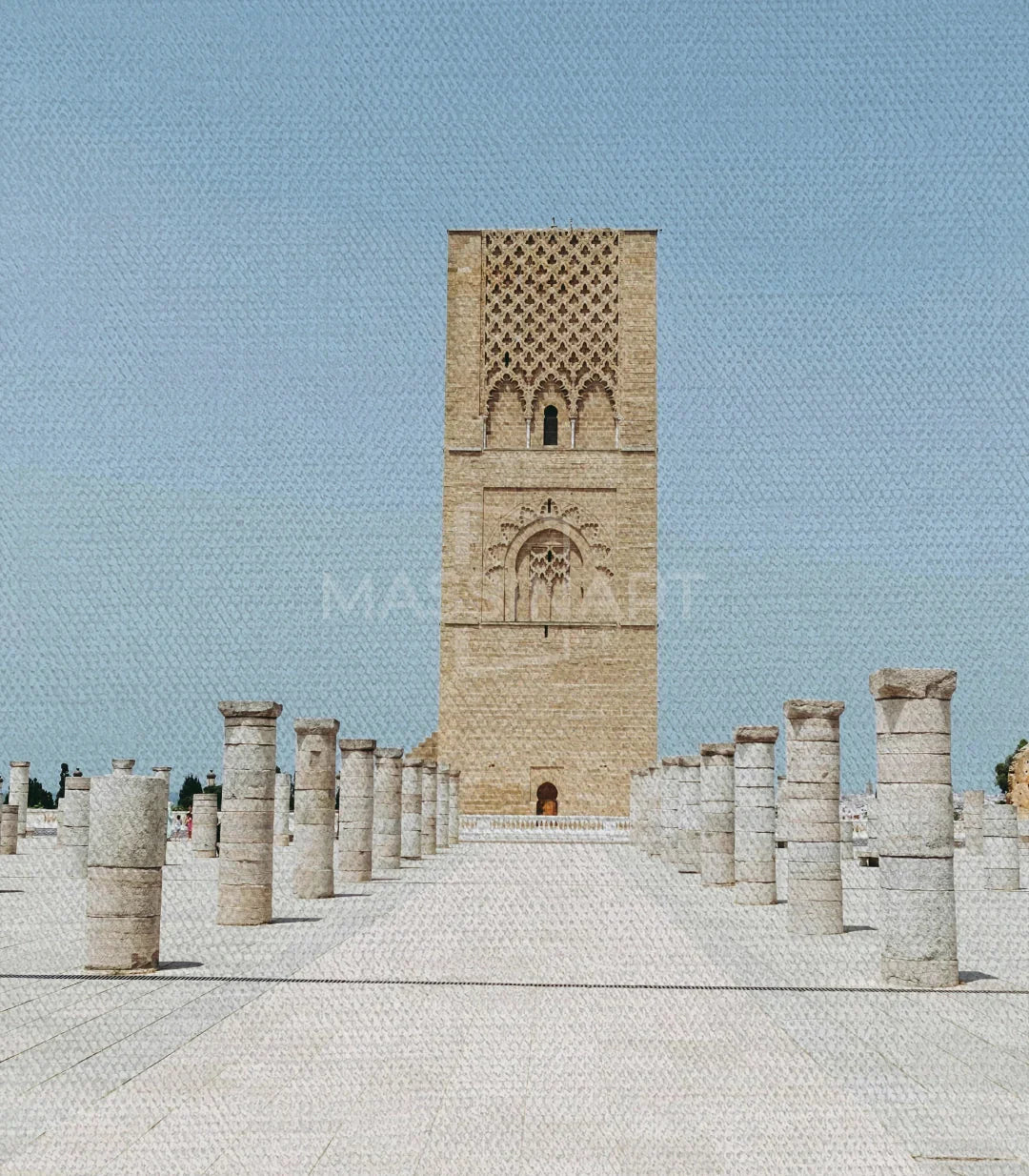 Cuadro Rabat Now & Then — paisaje urbano minarete Torre Hassan Rabat histórico