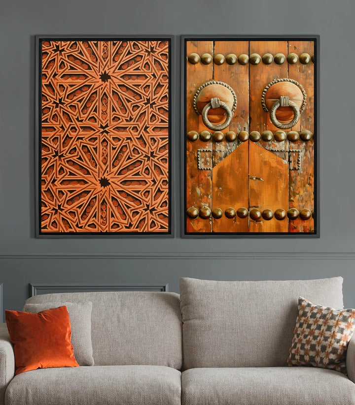Cuadro decorativo motivos geométricos marroquíes terracota estilo photo-art Massinart