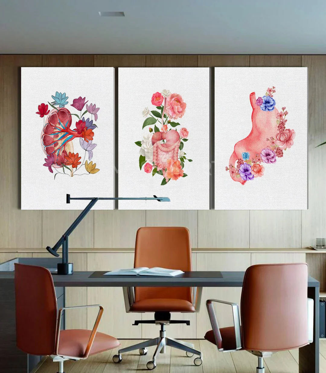 Detalle corazón floral en acuarela rosa y turquesa Blooming Organs Massinart