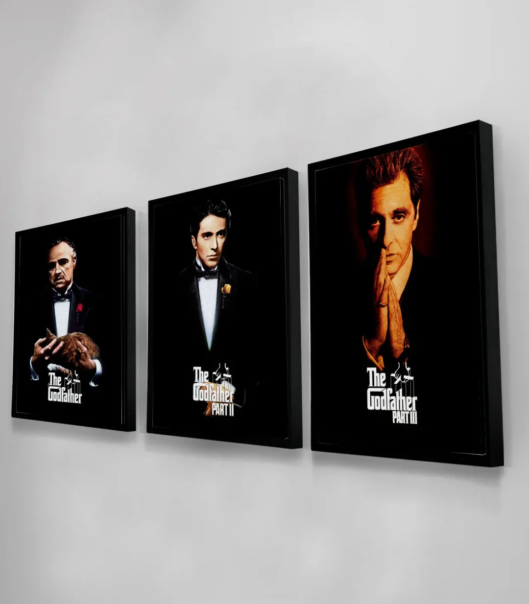 Cuadro El Padrino trilogía tríptico en salón moderno — decoración mural cine